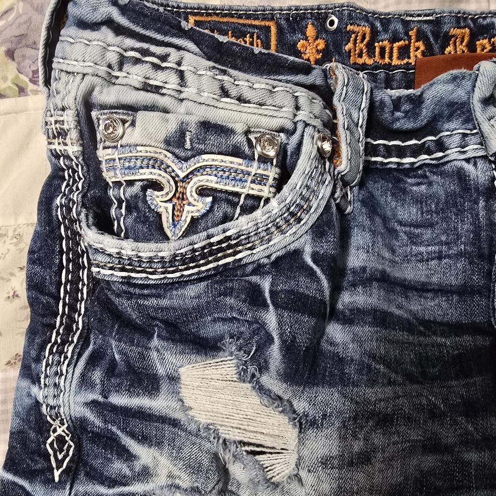 🤘NeW🎸 ROCK REVIVAL LIZBETH EMBELLISHED DISTRESS DESTRUCTED SHORTS 30 - Picture 13 of 16